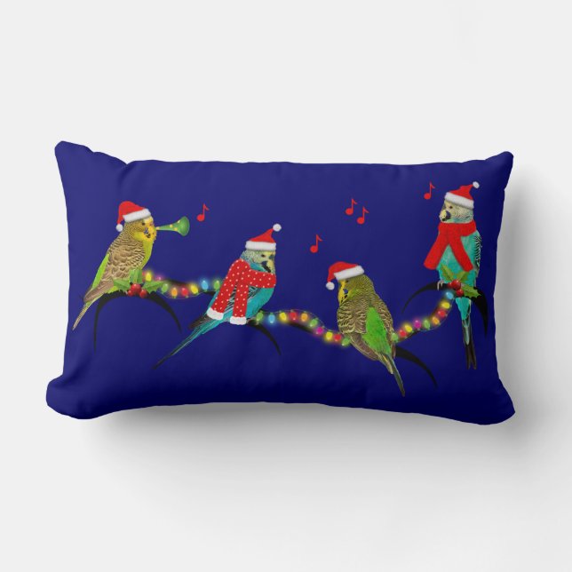 Christmas Budgie Frenzy Pillow (Navy) (Front)