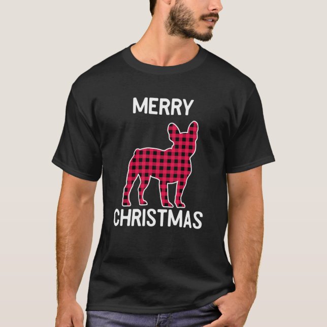 Christmas Buffalo Check French Bulldog for Dog Lov T-Shirt (Front)
