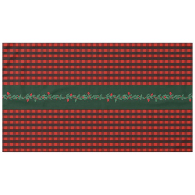 Christmas Buffalo & Holly Pattern Tablecloth (Front (Horizontal))