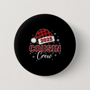Christmas Buffalo Plaid 2025 Cousin Crew Santa Hat 6 Cm Round Badge