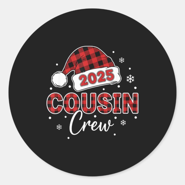 Christmas Buffalo Plaid 2025 Cousin Crew Santa Hat Classic Round Sticker (Front)
