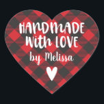 Christmas Buffalo Plaid Handmade With Love Heart Sticker<br><div class="desc">A personalised "handmade with love" sticker on a heart shaped,  buffalo plaid patterned background. Make it yours by adding your own name. A pretty finishing touch for all of your handmade Christmas gifts. Other colours available in the shop.  Designed for you by Blackberry Boulevard.</div>