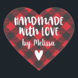 Christmas Buffalo Plaid Handmade With Love Heart Sticker<br><div class="desc">A personalised "handmade with love" sticker on a heart shaped,  buffalo plaid patterned background. Make it yours by adding your own name. A pretty finishing touch for all of your handmade Christmas gifts. Other colours available in the shop.  Designed for you by Blackberry Boulevard.</div>