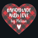 Christmas Buffalo Plaid Handmade With Love Heart Sticker<br><div class="desc">A personalised "handmade with love" sticker on a heart shaped,  buffalo plaid patterned background. Make it yours by adding your own name. A pretty finishing touch for all of your handmade Christmas gifts. Other colours available in the shop.  Designed for you by Blackberry Boulevard.</div>