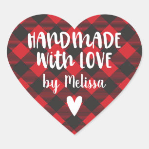 Christmas Buffalo Plaid Handmade With Love Heart Sticker