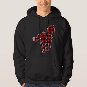 Christmas Buffalo Plaid Horse Cute Horse Lighting Hoodie