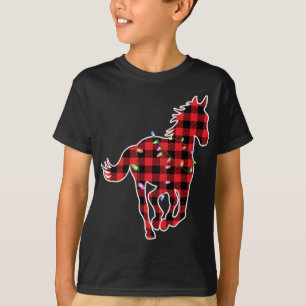 Christmas Buffalo Plaid Horse Cute Horse Lighting T-Shirt