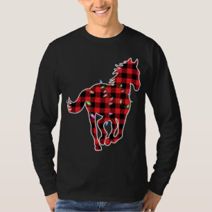 Christmas Buffalo Plaid Horse Cute Horse Lighting  T-Shirt
