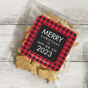 Christmas Buffalo Plaid Sticker/Label Square Sticker