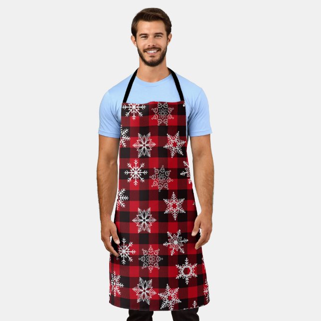 Christmas Buffalo red snowflakes plaid pattern Apron (Worn)