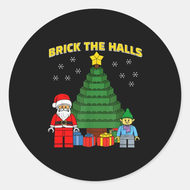 Christmas Building Bricks Brick The Halls Block Bu Classic Round Sticker (Front)