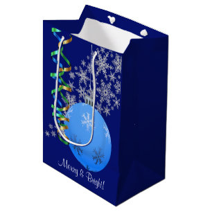 Christmas Bulb Snowflake Blue Medium Gift Bag
