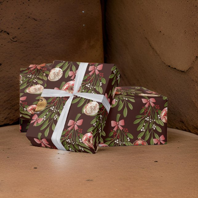 Christmas Bulbs,  Mistletoe and Holly Wrapping Paper (Creator Uploaded)