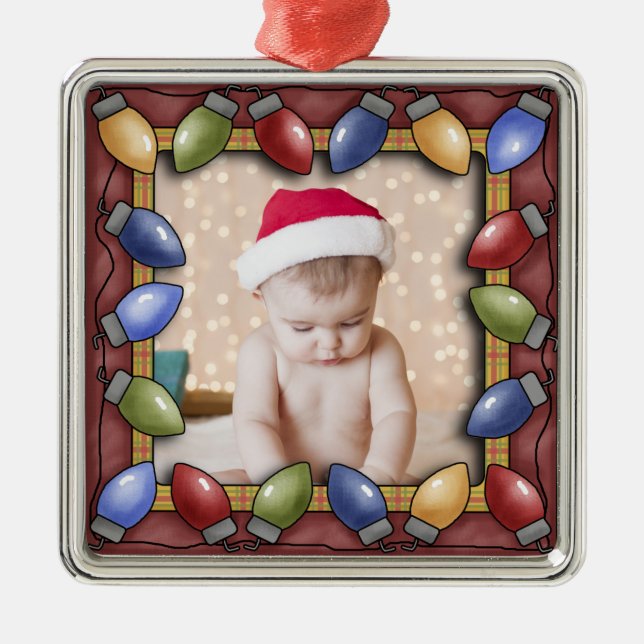 Christmas Bulbs Photo Frame Ornament (Front)