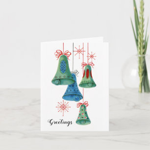 Christmas Bulbs Retro Holiday Colourful Bells Card