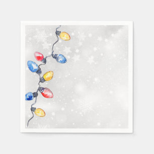Christmas Bulbs, String Lights, Holiday Napkin