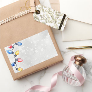 Christmas Bulbs, String Lights, Holiday Shipping Rectangular Sticker