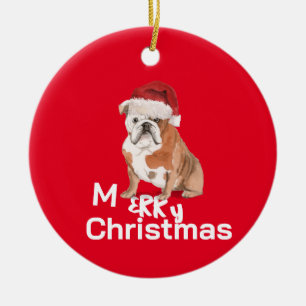 Christmas Bull Dog Merry Greeting Ceramic Tree Decoration