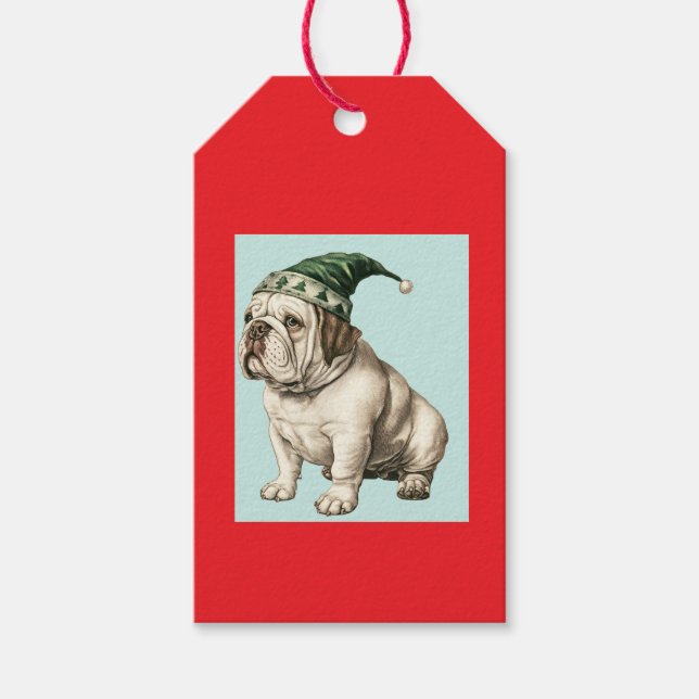 CHRISTMAS BULL DOG WITH HAT GIFT TAG (Front)