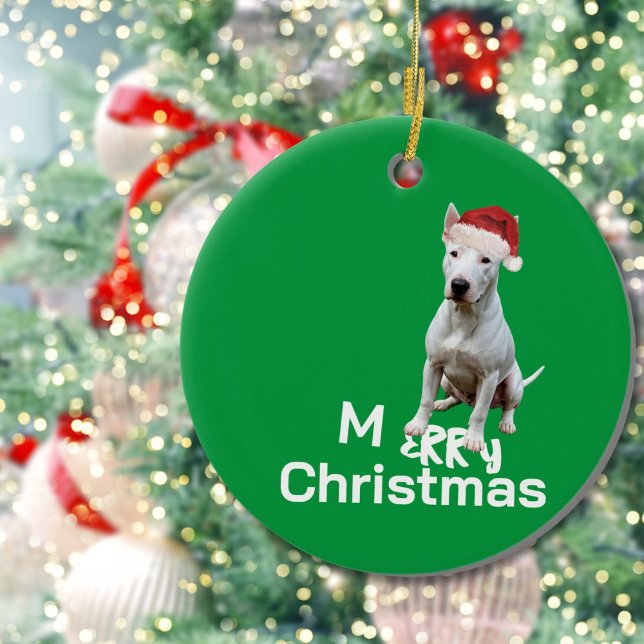 Christmas Bull Terrier Dog Merry Greeting Ceramic Tree Decoration (Creator Uploaded)