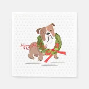 Christmas Bulldog Happy Holidays Festive Holly Dog Napkin