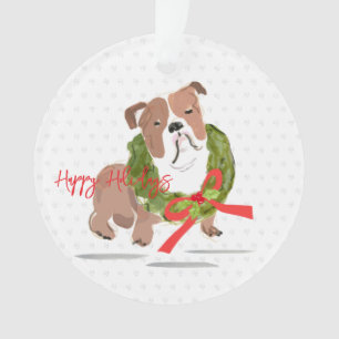 Christmas Bulldog Happy Holidays Year Holly Dog Ornament