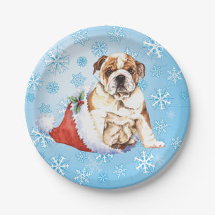 Christmas Bulldog Paper Plate