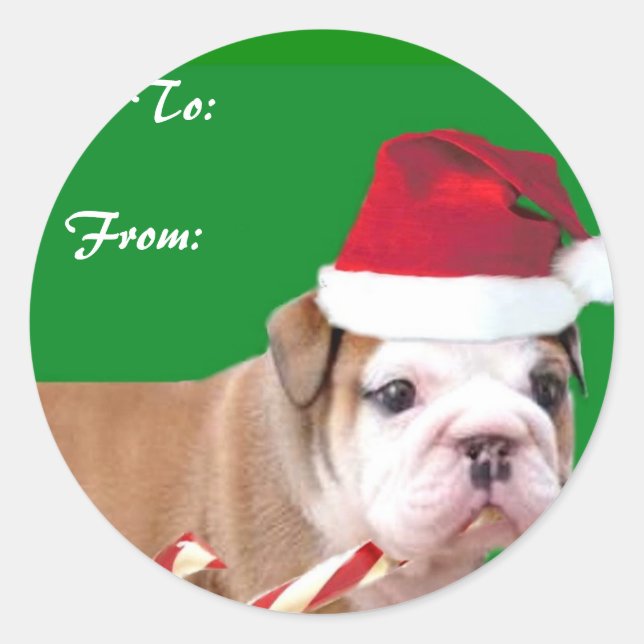 Christmas bulldog puppy gift tags (Front)