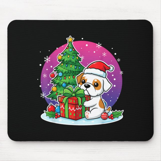 Christmas Bulldog Santa Hat Xmas Bulldog Lover Men Mouse Pad (Front)