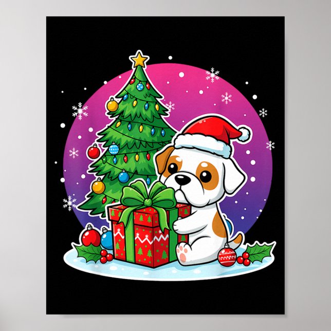 Christmas Bulldog Santa Hat Xmas Bulldog Lover Men Poster (Front)