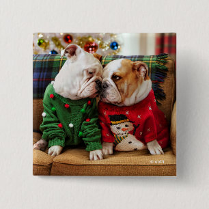 Christmas Bulldogs in Sweaters 15 Cm Square Badge