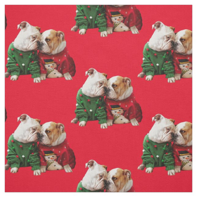 Christmas Bulldogs in Sweaters Fabric (Swatch)