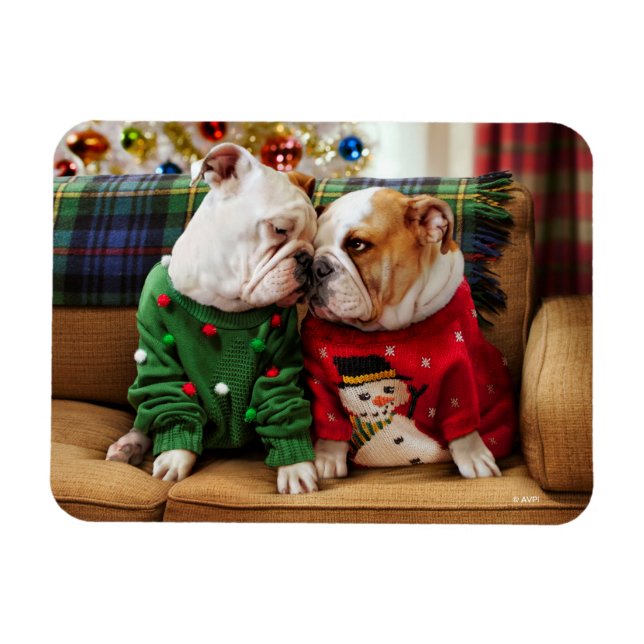 Christmas Bulldogs in Sweaters Magnet (Horizontal)