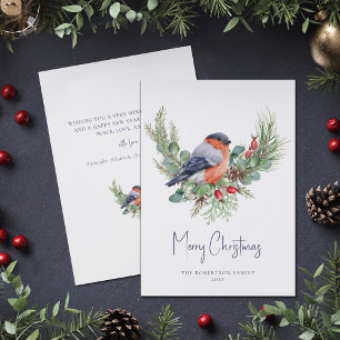 Christmas Bullfinch and Greenery Holiday Card