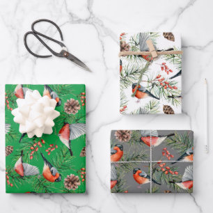 Christmas Bullfinch Wrapping Paper Sheet