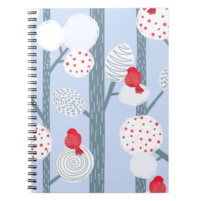 Christmas bullfinches, trees, vintage forest. notebook (Front)
