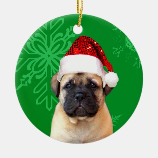 Christmas bullmastiff puppy ceramic tree decoration (Front)