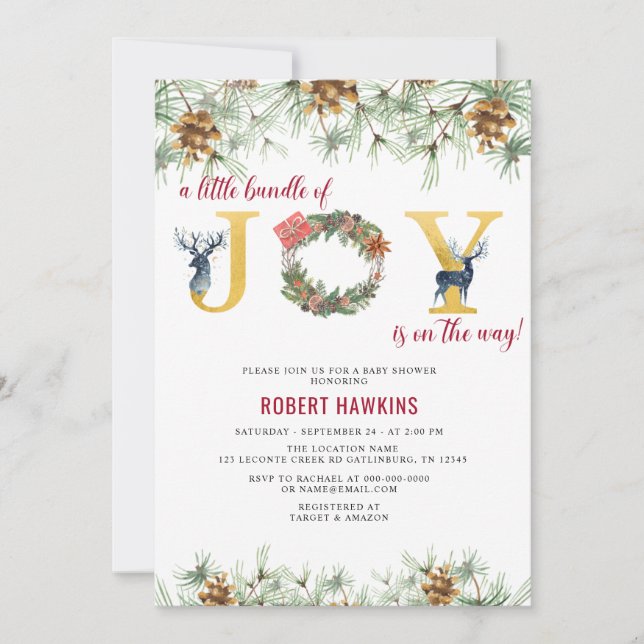 Christmas Bundle of Joy is on the Way Baby Shower  Invitation (Front)