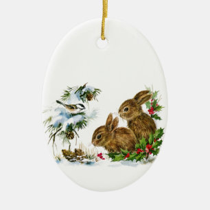 Christmas Bunnies Ceramic Tree Decoration