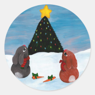 Christmas Bunnies Classic Round Sticker