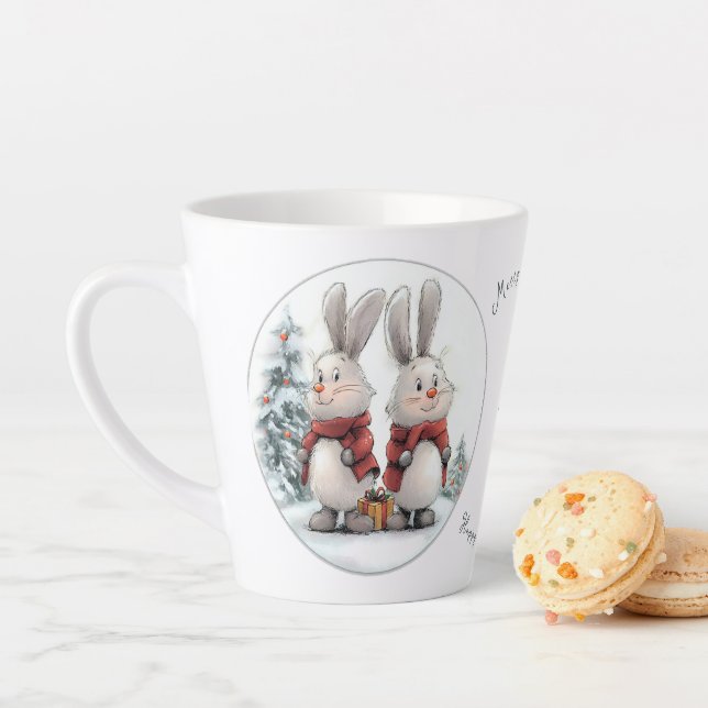 Christmas Bunny and gift, personalized  Latte Mug (In Situ)