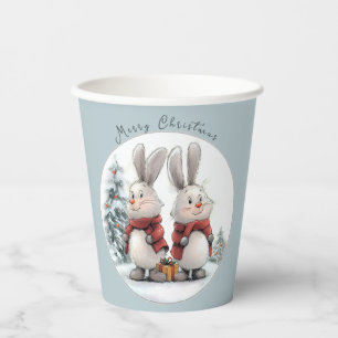 Christmas Bunny and gift, personalized Paper Cups