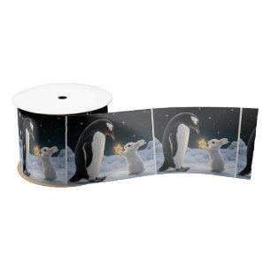 Christmas Bunny and Penguin with Star Satin Ribbon