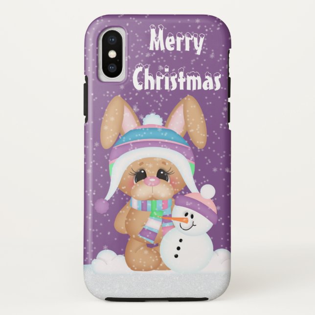 Christmas bunny and snowman add name Case-Mate iPhone case (Back)