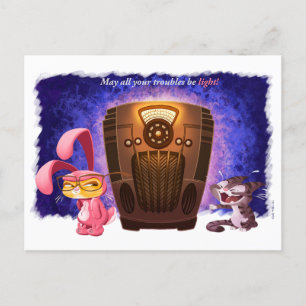 CHRISTMAS BUNNY CATS by Jeff Willis Art Holiday Postcard