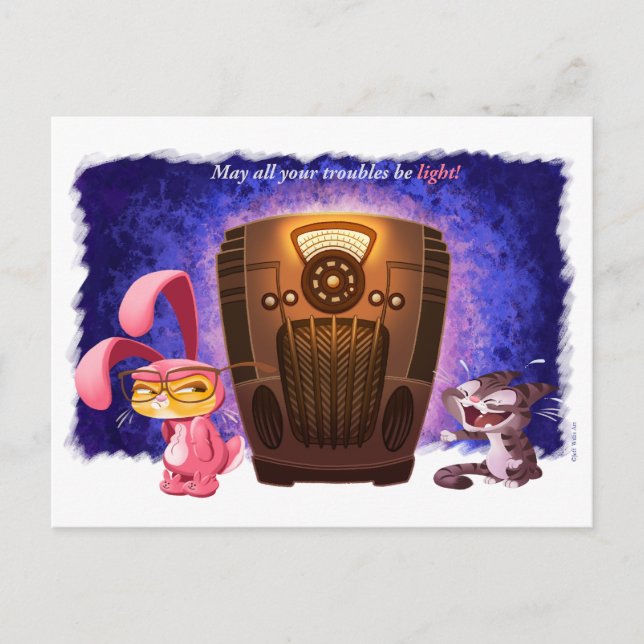 CHRISTMAS BUNNY CATS by Jeff Willis Art Holiday Postcard (Front)