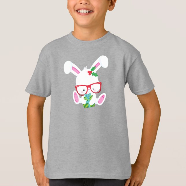 Christmas Bunny, Hipster Bunny, Bunny With Glasses T-Shirt (Front)