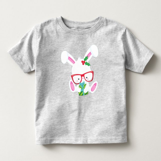 Christmas Bunny, Hipster Bunny, Bunny With Glasses Toddler T-Shirt (Front)