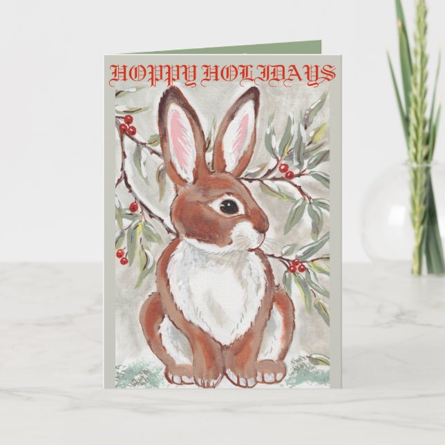 Christmas Bunny Rabbit Card Rabbit Lover Grey (Front)