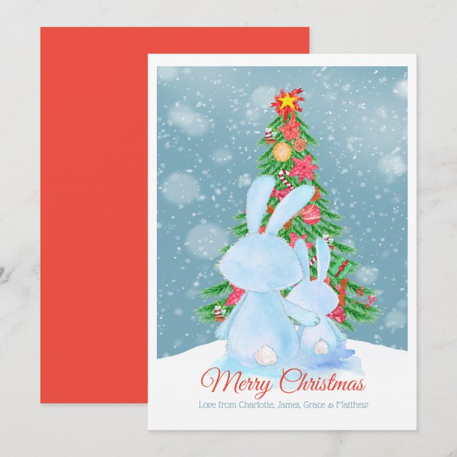Christmas Bunny Rabbits With Tree In Snow Card (Front/Back)